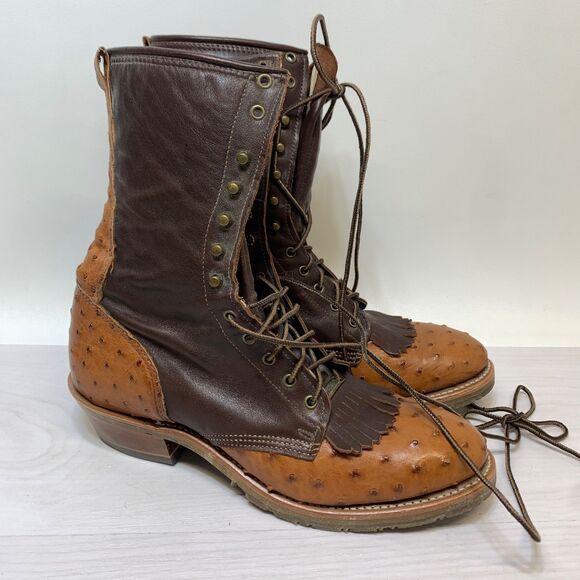 Double-H Boots Mens Size 10B Lacer Two Tone Work Boot D382 Ostrich Packer Kiltie main image 12